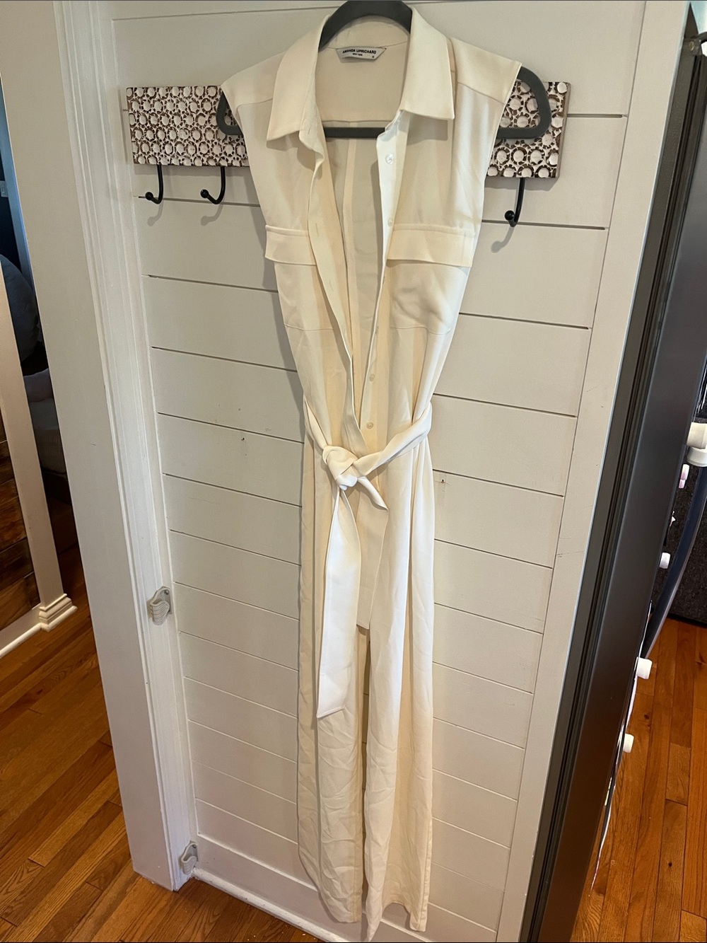 Amanda Uprichard Cream Sleeveless Button-Front Jumpsuit with Tie Waist XS